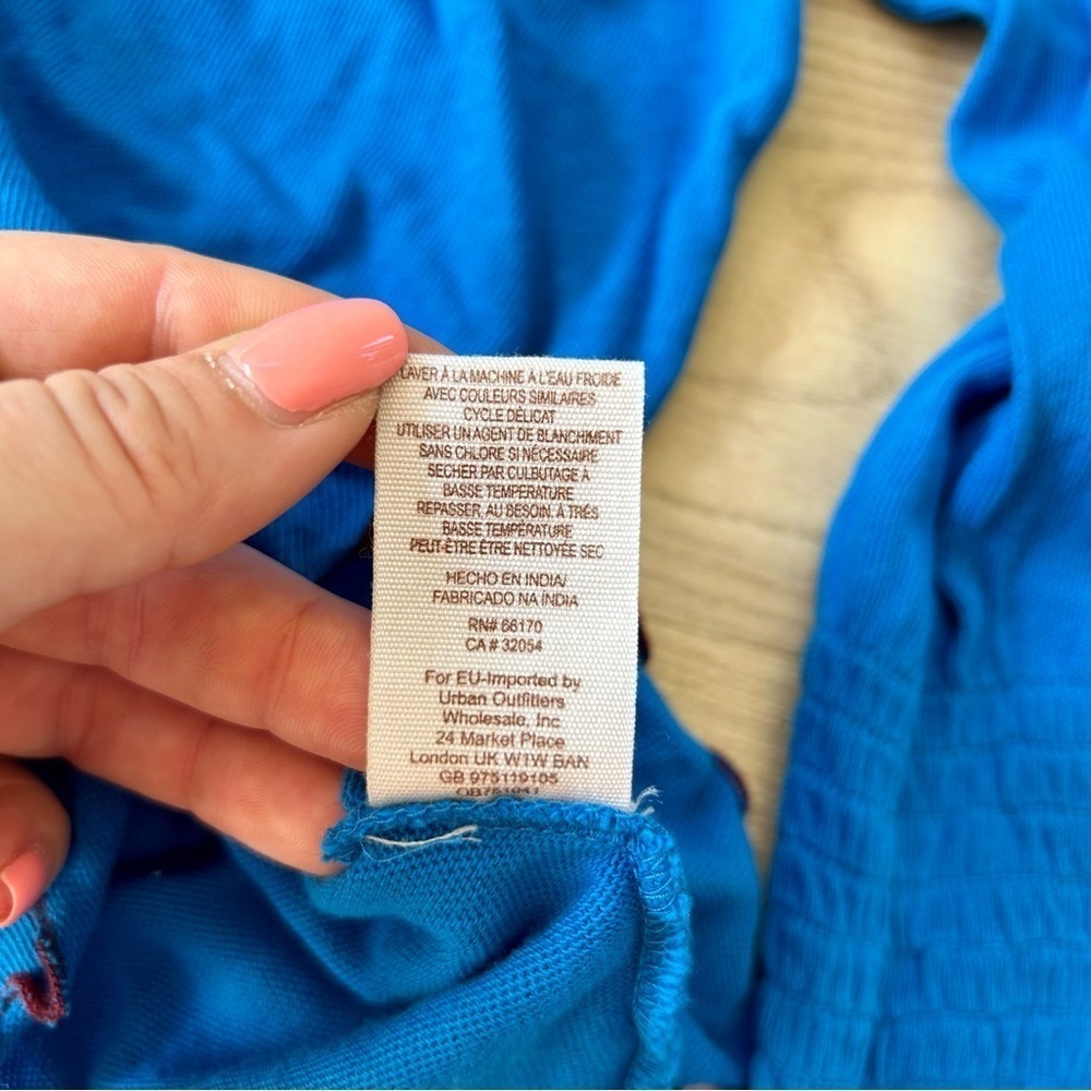 Free People Blue Flared Sleeve Mesh Embroidered Ribbed Longsleeve Top - Picture 4 of 6